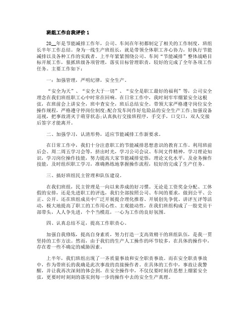 班组工作自我评价模板五篇