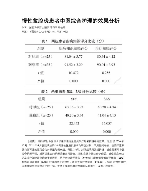 慢性盆腔炎患者中医综合护理的效果分析