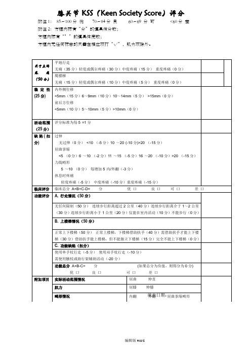 膝关节功能评分表(KSS)