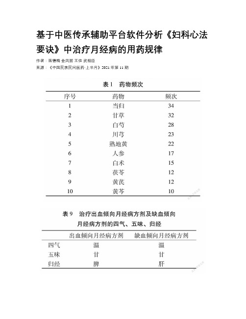 基于中医传承辅助平台软件分析《妇科心法要诀》中治疗月经病的用药规律