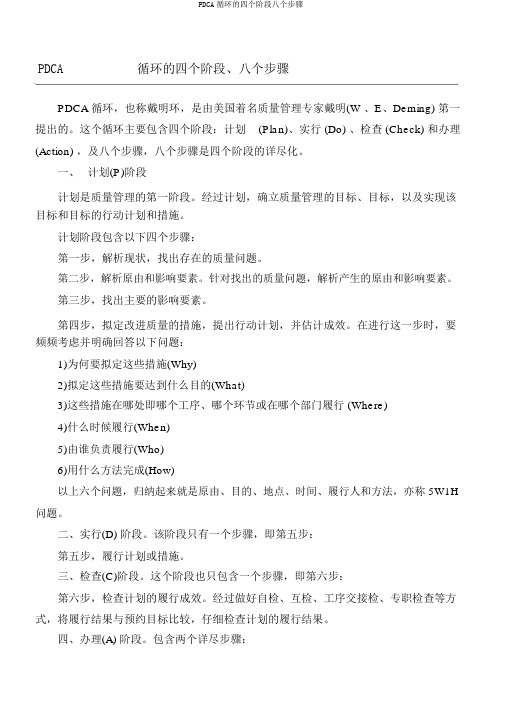 PDCA循环的四个阶段八个步骤