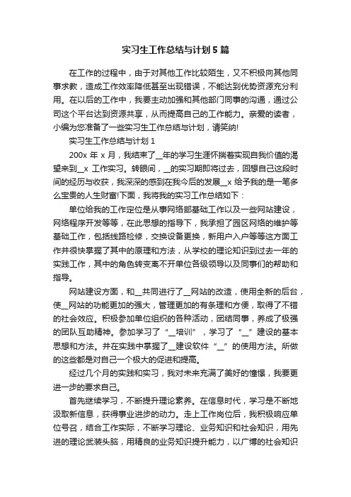 实习生工作总结与计划5篇