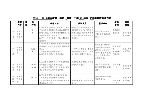 六年级安全上册进度计划