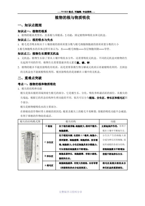 浙教版八年级科学下册第4章-第3节-植物的根与物质吸收-教案