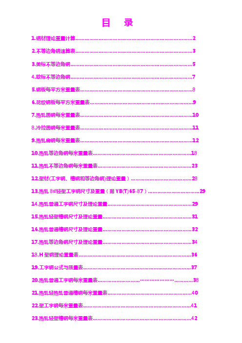 钢材理论重量计算公式表格大全