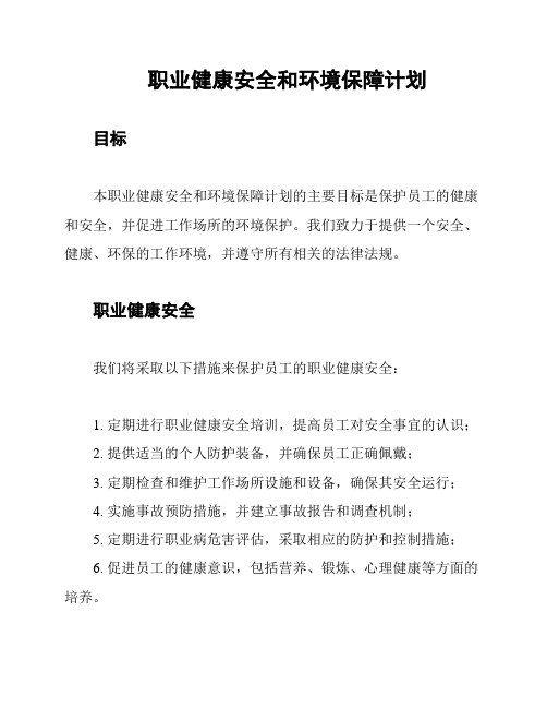 职业健康安全和环境保障计划