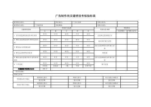 广告制作岗关键绩效考核指标表