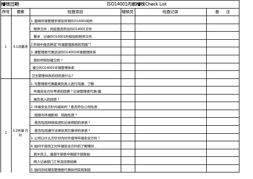 ISO14001-内部稽核查检表