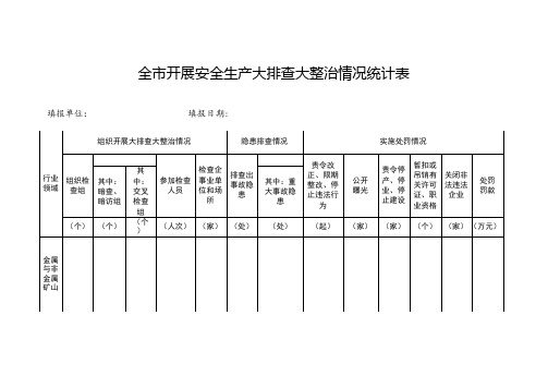 全市开展安全生产大排查大整治情况统计表【模板】