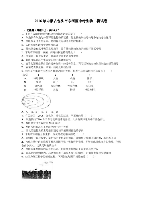 2016年内蒙古包头市东河区中考生物二模试卷(解析版)