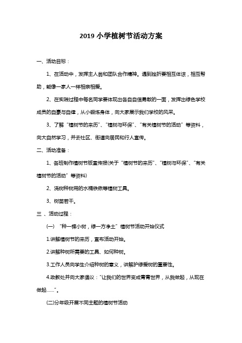 2019小学植树节方案