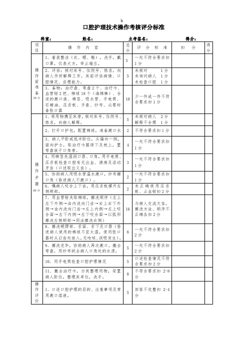 口腔护理技术操作考核评分标准