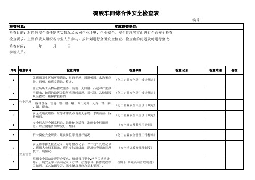 硫酸车间综合安全检查表