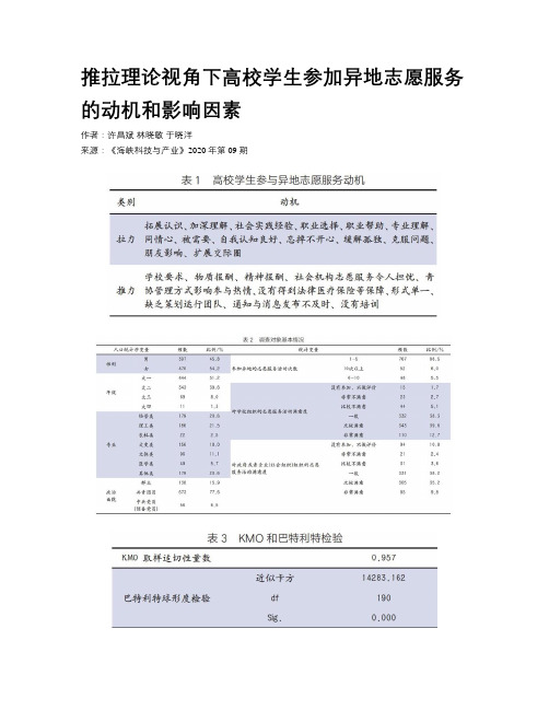推拉理论视角下高校学生参加异地志愿服务的动机和影响因素