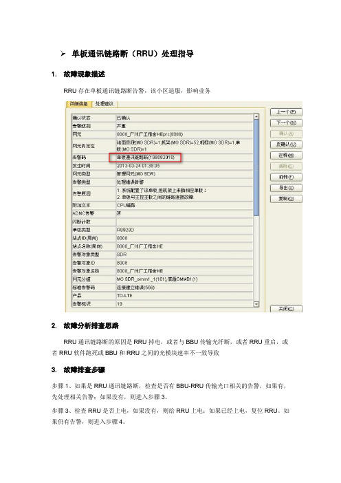 RRU单板通讯断链、光口失锁、光口无光告警处理案例
