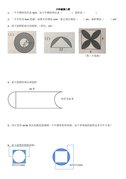 北师大六年级上册数学圆复习第三周