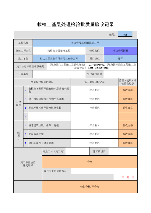 栽植土基层处理检验批质量验收记录