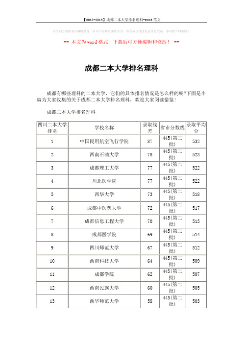 【2018-2019】成都二本大学排名理科-word范文 (5页)