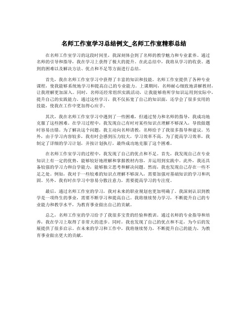 名师工作室学习总结例文_名师工作室精彩总结