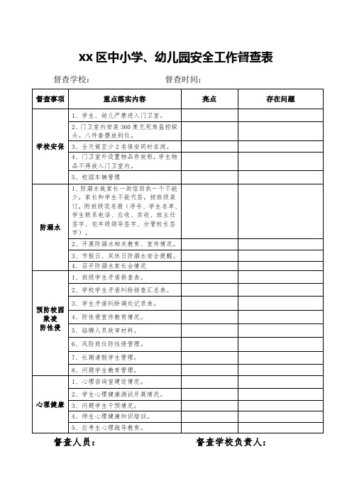 学校安全工作督查表