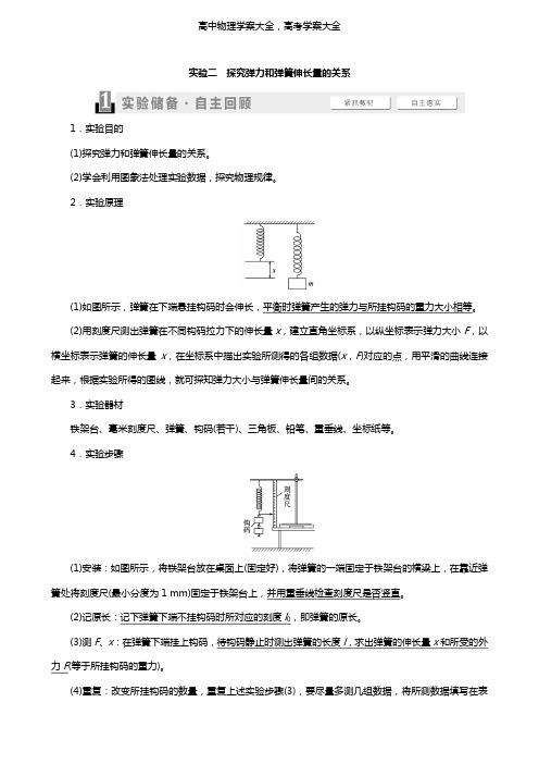 通用版2021版高考物理大一轮复习第2章相互作用实验2探究弹力和弹簧伸长量的关系教学案