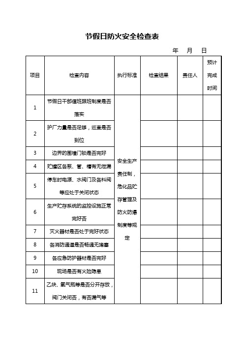 节假日防火安全检查表