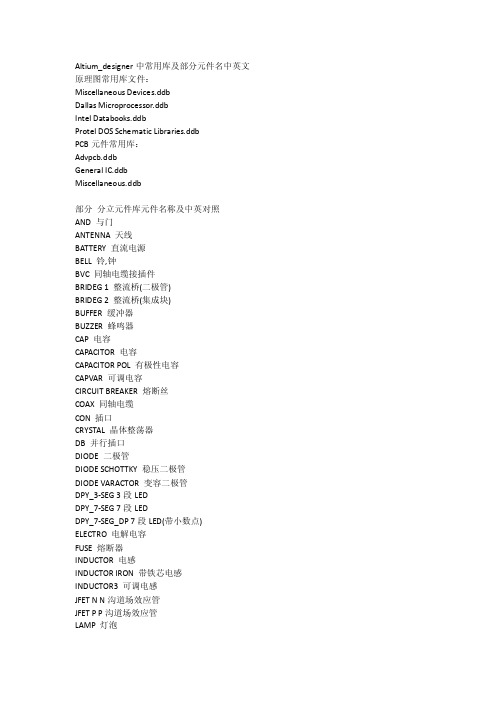 Altium_designer中常用库及部分元件名中英文