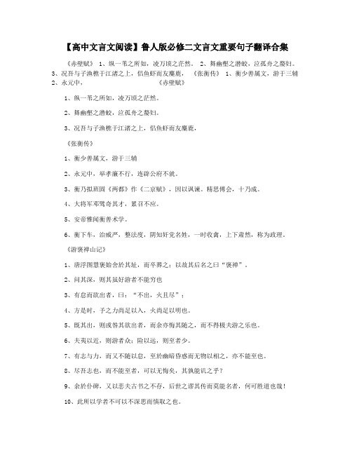 【高中文言文阅读】鲁人版必修二文言文重要句子翻译合集