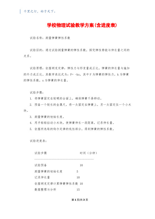 初中物理实验教学计划(含进度表)