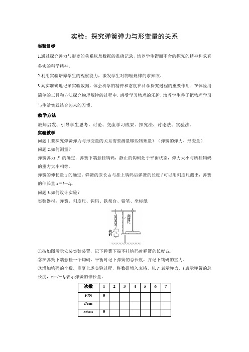 教学设计1：实验：探究弹簧弹力与形变量的关系