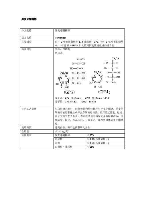 新资源食品：异麦芽酮糖醇