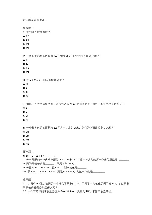 初一数学寒假作业