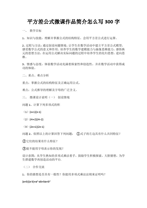 平方差公式微课作品简介怎么写300字