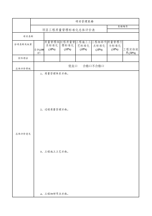 项目质量管理标准化考核评价表