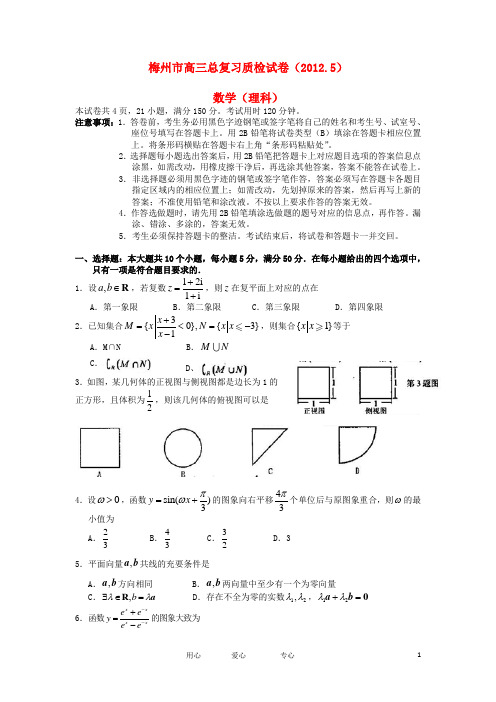 广东省梅州市高三数学5月复习质检试题 理 新人教A版