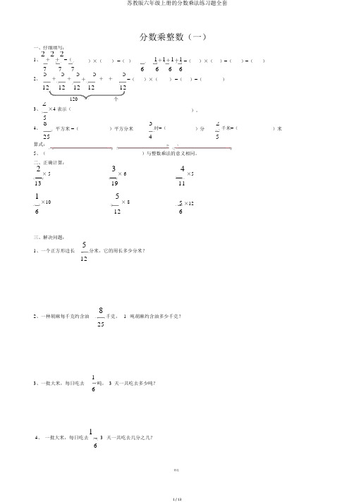 苏教版六年级上册的分数乘法练习题全套