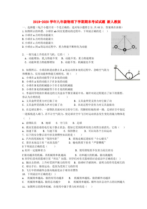 2019-2020学年九年级物理下学期期末考试试题 新人教版