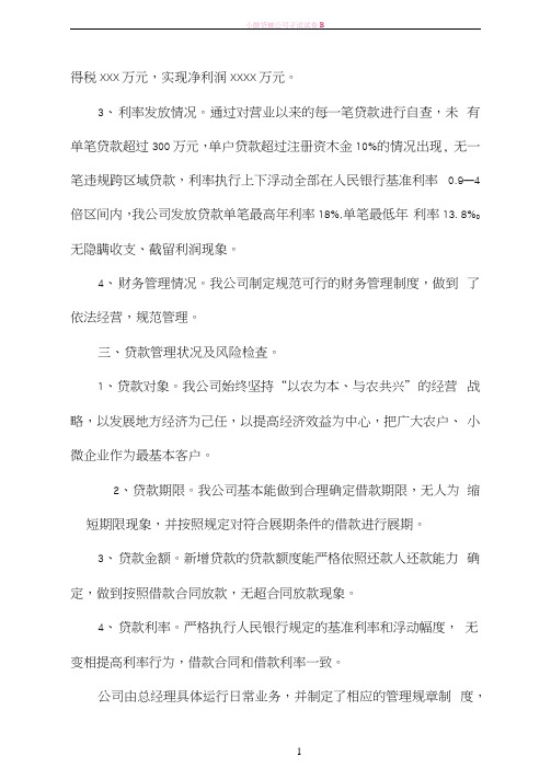 小额贷款公司自查报告