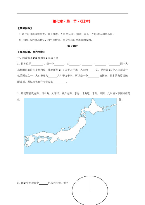 广东省始兴县八年级地理下册 7.1 日本导学案1(无答案)