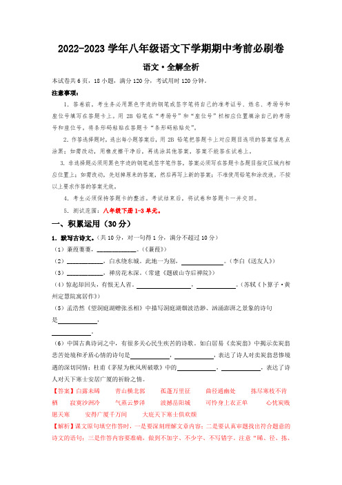 2022-2023学年八年级语文下学期期中考前必刷卷-(全解全析)