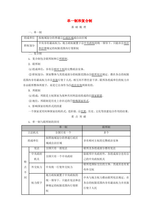 2025版高考政治总复习选择性必修1第1单元各具特色的国家第2课国家的结构形式考点2单一制和复合制