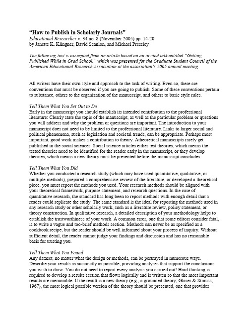 How to Publish in Scholarly Journals