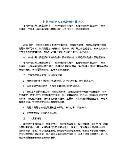 财务出纳个人工作计划五篇2020