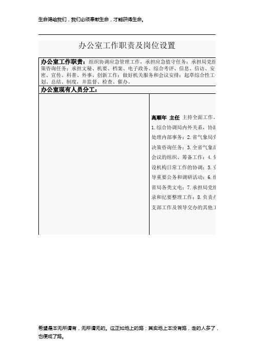 办公室工作职责及岗位设置