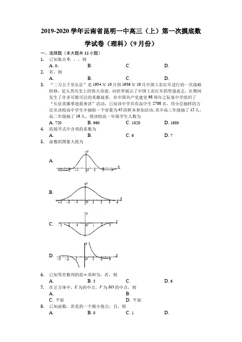 云南省昆明市第一中学2020届高三上学期第一次摸底测试数学(理)试题+Word版含解析【KS5U+高考】