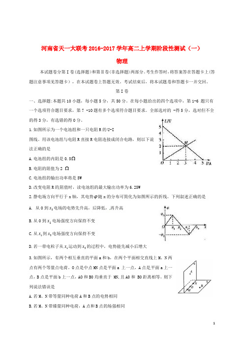 河南省天一大联考2016-2017学年高二上学期阶段性测试(一)物理(附答案)