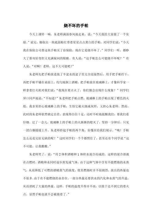 烧不坏的手帕_小学六年级作文800字