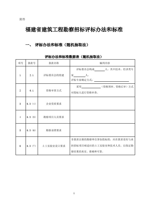 福建省建筑工程勘察招标评标办法和标准