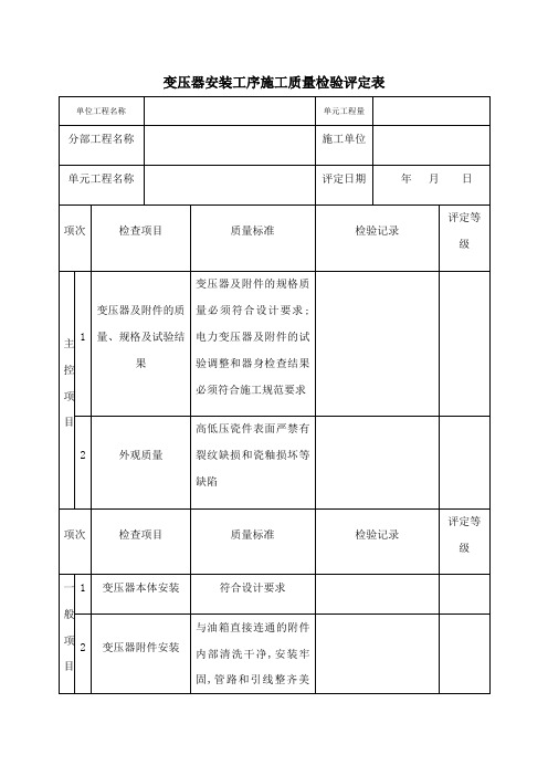 机电设备单元工程质量评定