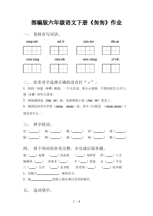 部编版六年级语文下册《匆匆》作业